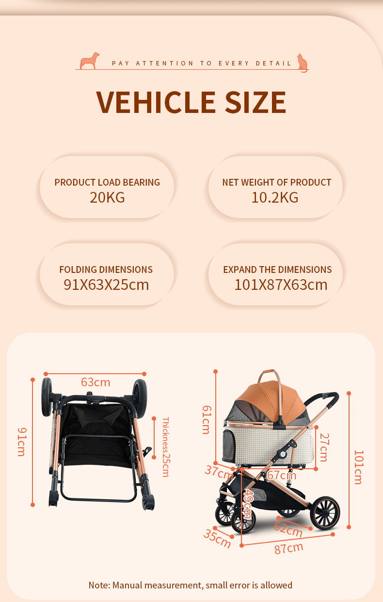 BNDC Pet Pram Stroller 303L For Dogs & Cats (Coffee)