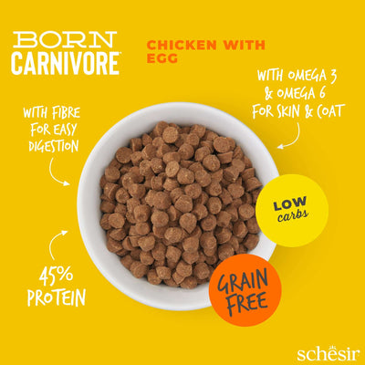Schesir Born Carnivore Adult Cat Dry Food - Chicken & Egg Recipe