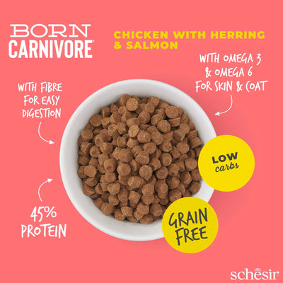 Schesir Born Carnivore Dry Cat Food - Chicken, Herring & Salmon Recipe