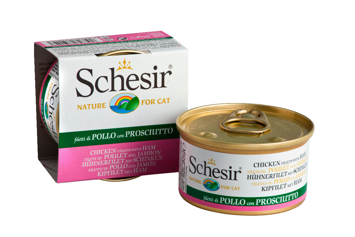 Schesir Chicken Fillet with Ham Jelly canned cat food in gravy