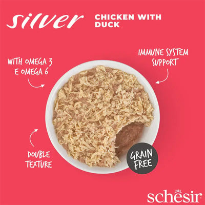 Schesir Silver Chicken Duck Senior Cat Food in Broth
