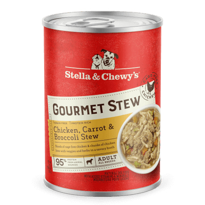 Stella & Chewy's Chicken, Carrot & Broccoli Gourmet Stew can, grain-free, protein-rich, savory dog food for all breeds.