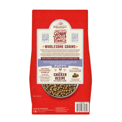 Stella & Chewy's Raw Coated Puppy Kibble with wholesome grains and chicken, perfect for growing puppies.