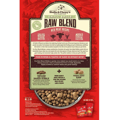 Stella & Chewy's Small Breed Red Meat Recipe Freeze-Dried Raw Blend with lamb, beef, and venison kibble, rich in protein.