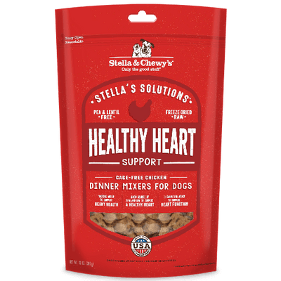 Stella & Chewy's Healthy Heart Support chicken freeze-dried dog meal, natural ingredients for heart health.
