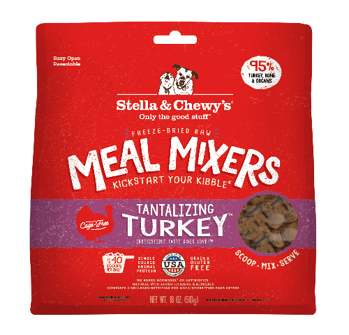 Stella & Chewy's Tantalizing Turkey Freeze-Dried Raw Dog Meal Mixers for healthy pet nutrition.