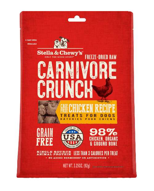 Stella & Chewy's Carnivore Crunch Freeze-Dried Raw Dog Treats, 98% Chicken, Grain Free, 3.25oz bag.
