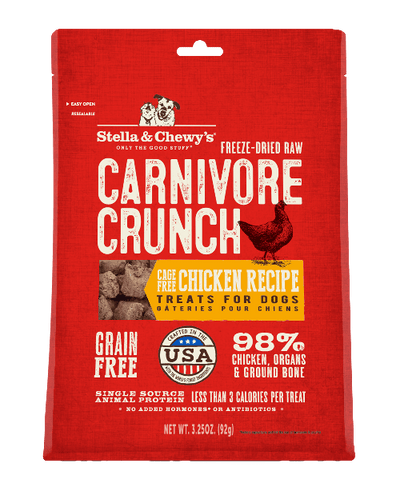 Stella & Chewy's Carnivore Crunch Freeze-Dried Raw Dog Treats, 98% Chicken, Grain Free, 3.25oz bag.