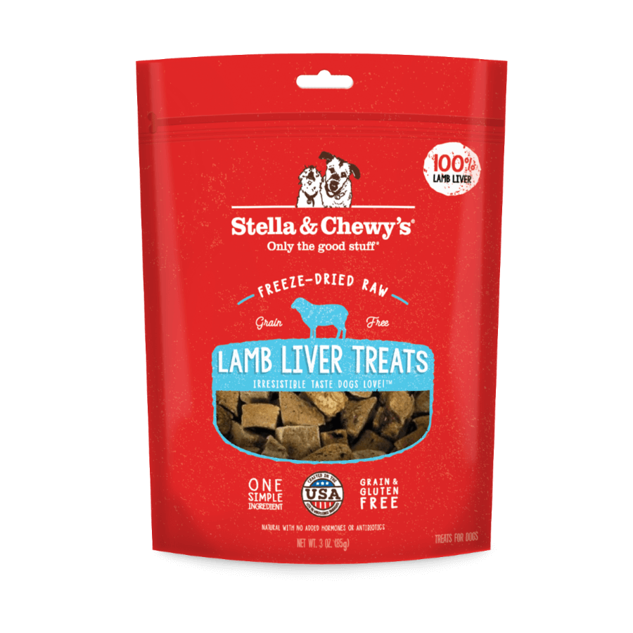 Stella and Chewy's Freeze-Dried Lamb Liver Dog Treats, 100% natural single ingredient, great for sensitive dogs.