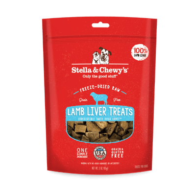 Stella and Chewy's Freeze-Dried Lamb Liver Dog Treats, 100% natural single ingredient, great for sensitive dogs.