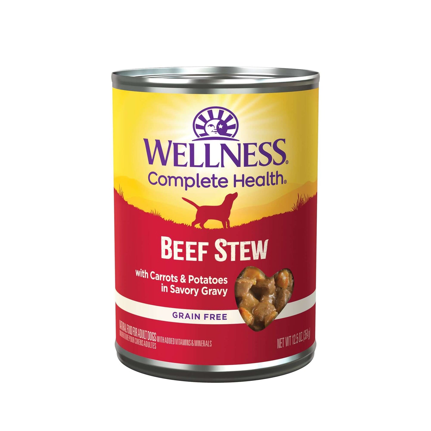 Wellness Complete Health Grain-Free Beef Stew for Dogs with Carrots, Potatoes in Savory Gravy, 12.5 oz can.