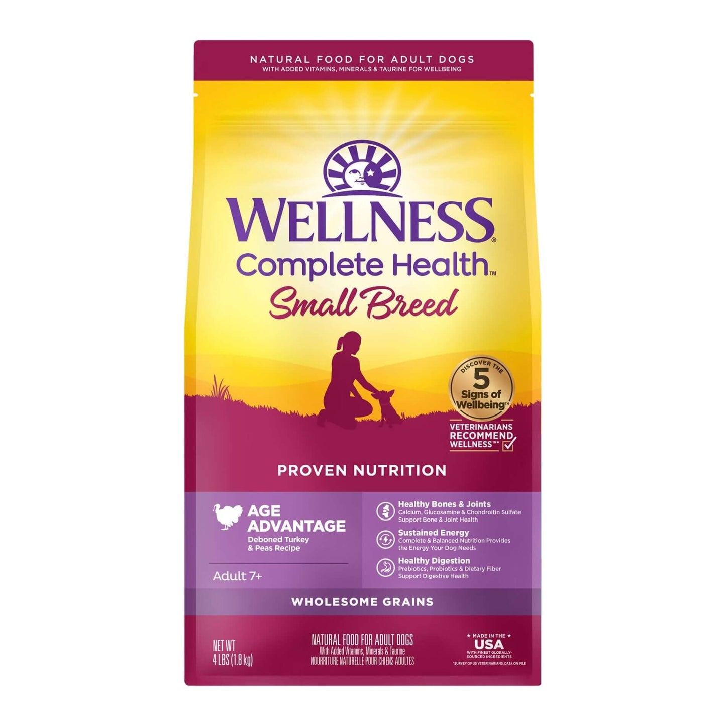 Wellness Complete Health Senior Small Breed dry dog food with turkey and peas