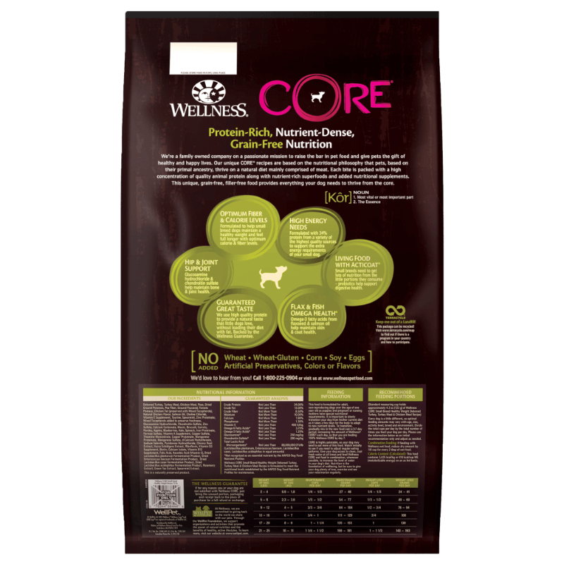 Wellness Core Healthy Weight Small Breed Grain-Free dry dog food with deboned turkey, turkey meal, and chicken meal