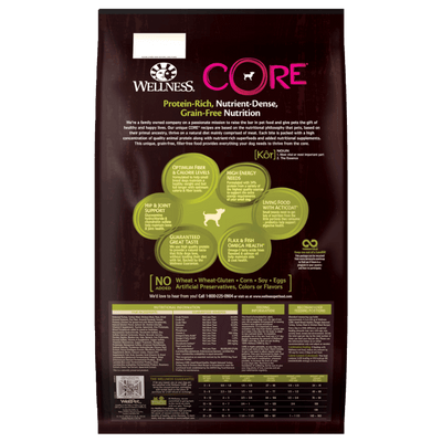 Wellness Core Healthy Weight Small Breed Grain-Free dry dog food with deboned turkey, turkey meal, and chicken meal