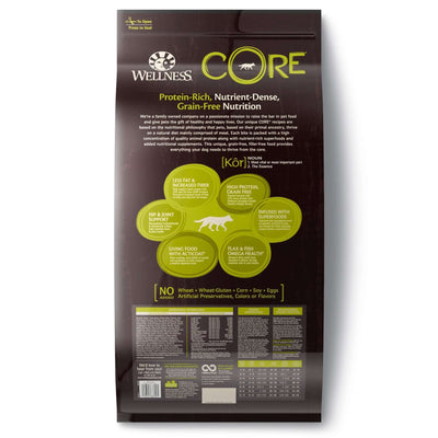 Wellness Core Reduced Fat Grain-Free adult dry dog food with deboned turkey, turkey meal, and chicken meal