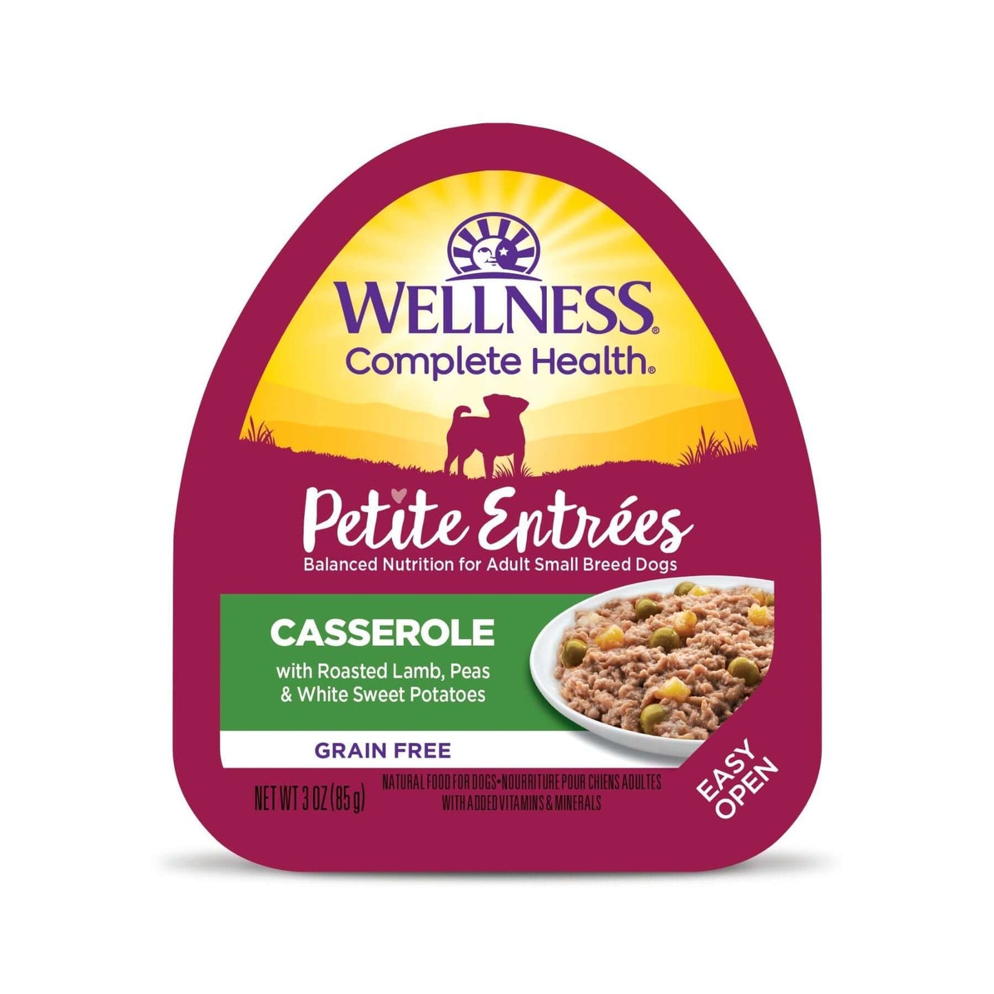 Wellness Petite Entree Casserole for small breed dogs with roasted lamb, peas & white sweet potatoes, 3 oz.