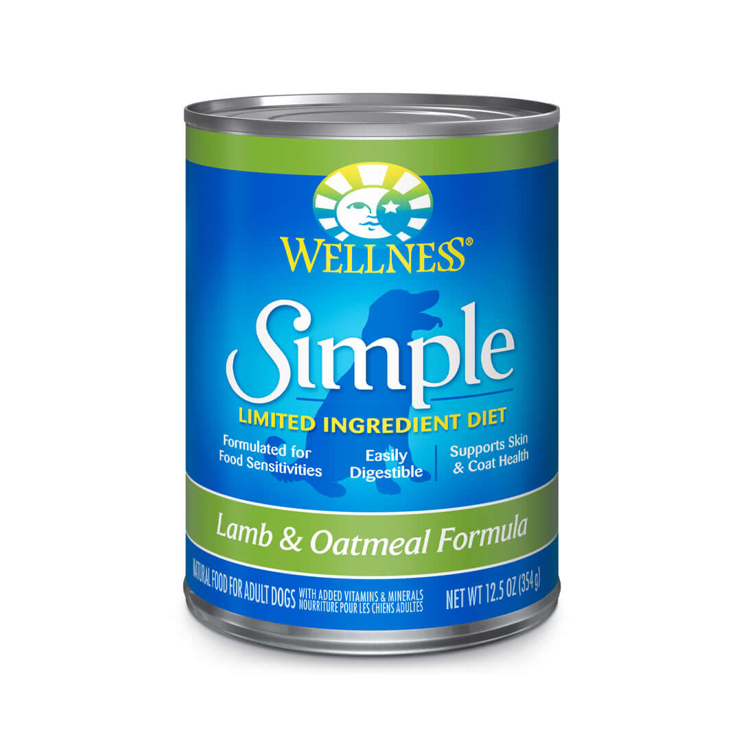 Wellness Simple Lamb & Oatmeal Dog Wet Food can, 12.5oz - Limited ingredient diet for sensitive dogs