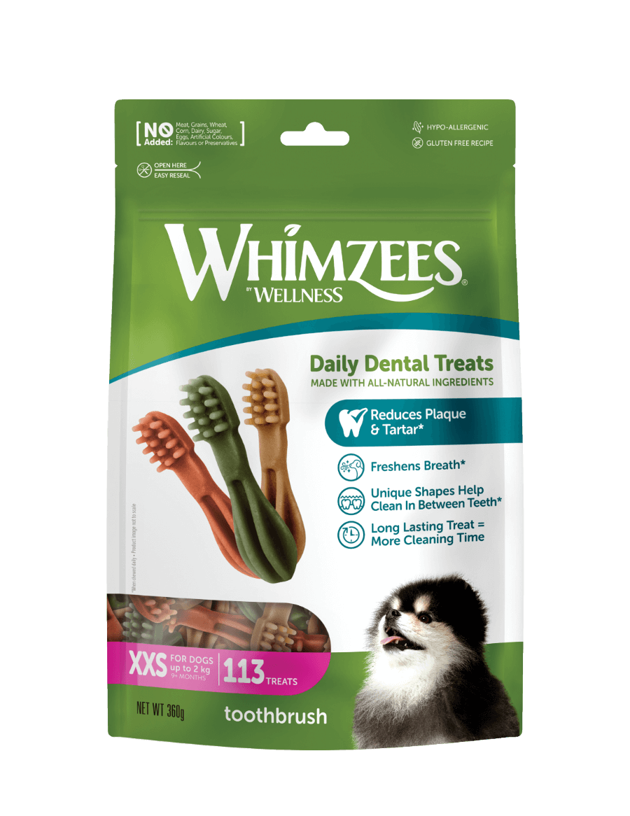 Whimzees Toothbrush-shaped vegetarian dental chew treats for dogs