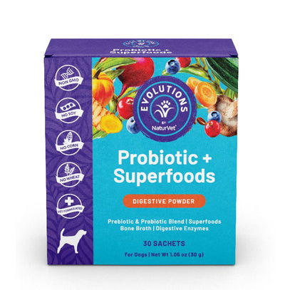 Box of Evolutions NaturVet Probiotic + Superfoods for dogs on a white background