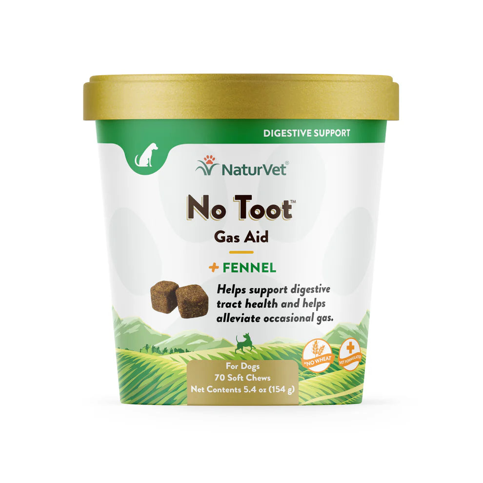 NaturVet No Toot Gas Aid for dogs packaging on a white background