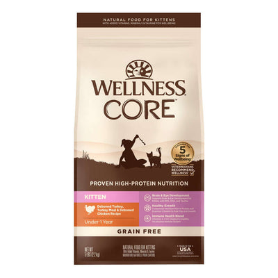 Wellness CORE Kitten grain-free dry cat food, deboned turkey & chicken for healthy growth under 1 year.