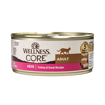 Wellness CORE Grain-Free Turkey & Duck Formula Wet Cat Food can, 156g - Protein-rich, grain-free pate for adult cats.
