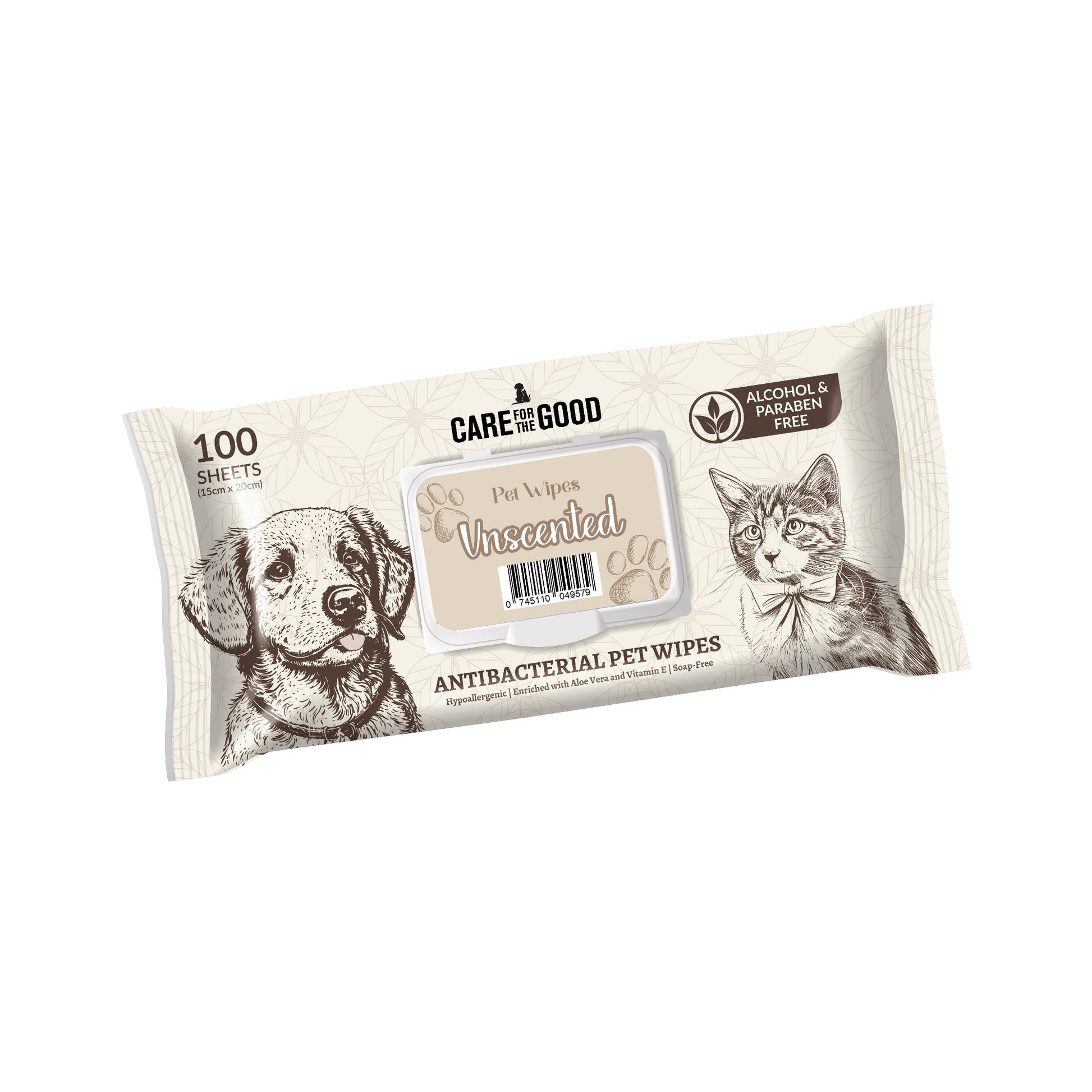 Care For The Good Antibacterial Pet Wipes Unscented