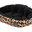 fuzzyard Pet bed with leopard print pattern and black interior side profile