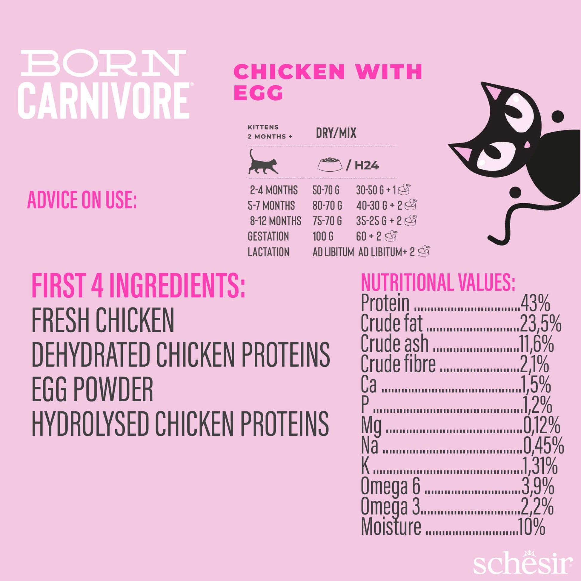 Schesir Born Carnivore Kitten Dry Food - Chicken & Egg Recipe