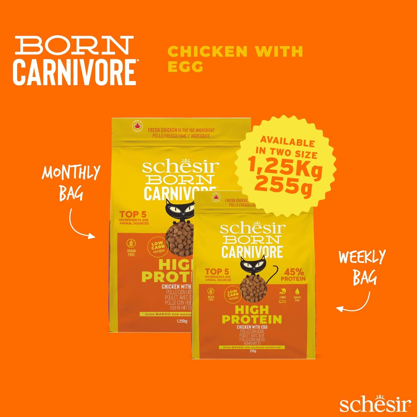 Schesir Born Carnivore Adult Cat Dry Food - Chicken & Egg Recipe