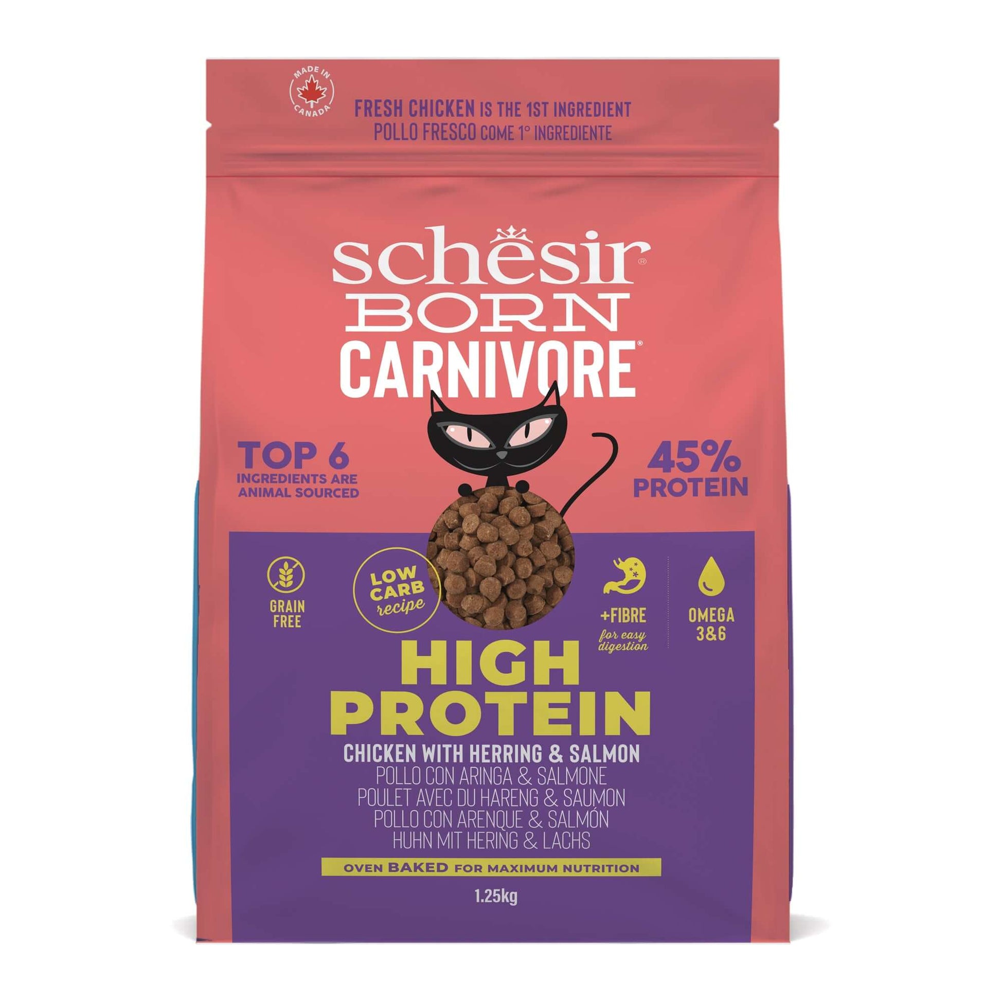 Schesir Born Carnivore Dry Cat Food - Chicken, Herring & Salmon Recipe