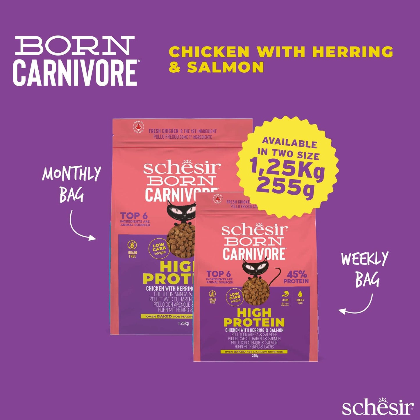 Schesir Born Carnivore Dry Cat Food - Chicken, Herring & Salmon Recipe