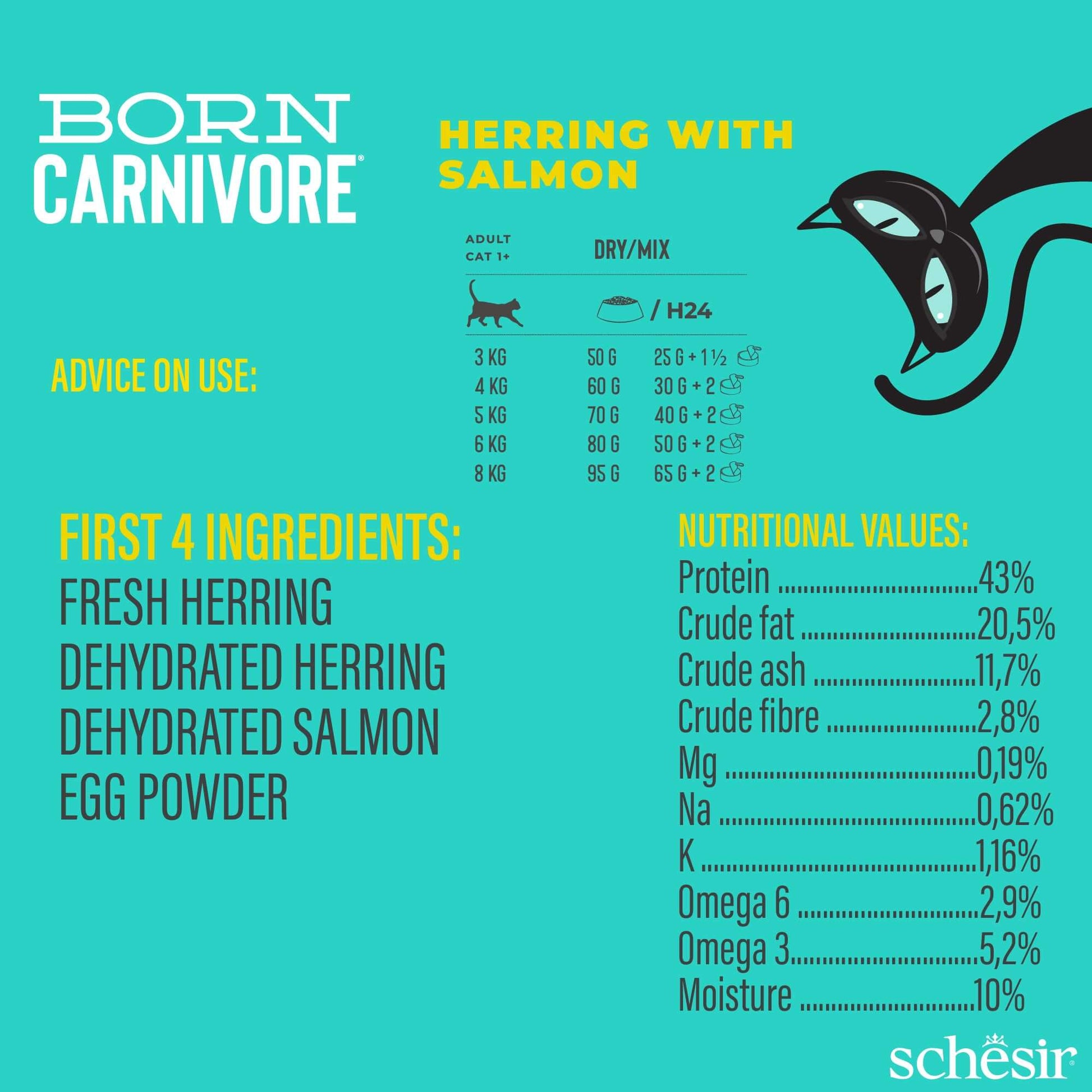Schesir Born Carnivore Dry Cat Food - Herring & Salmon Recipe