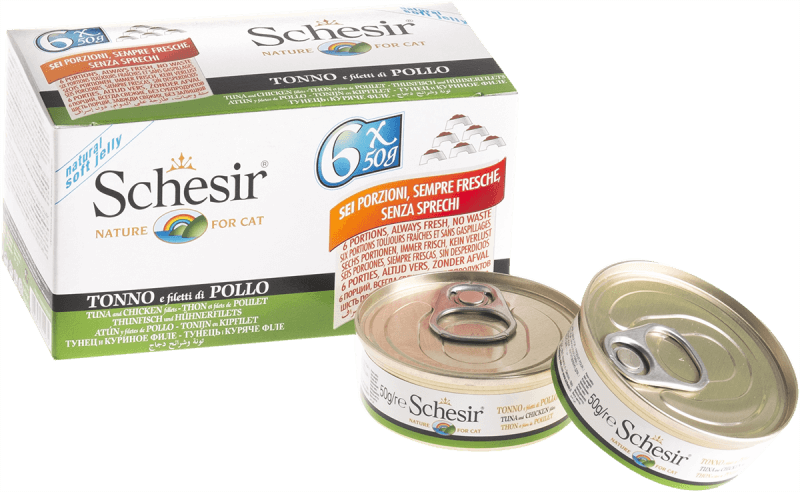 Schesir Tuna and Chicken Wet Cat Food Multipack - 6 Pouches of Grain-Free Jelly Recipe with Sustainable Proteins