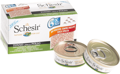 Schesir Tuna and Chicken Wet Cat Food Multipack - 6 Pouches of Grain-Free Jelly Recipe with Sustainable Proteins