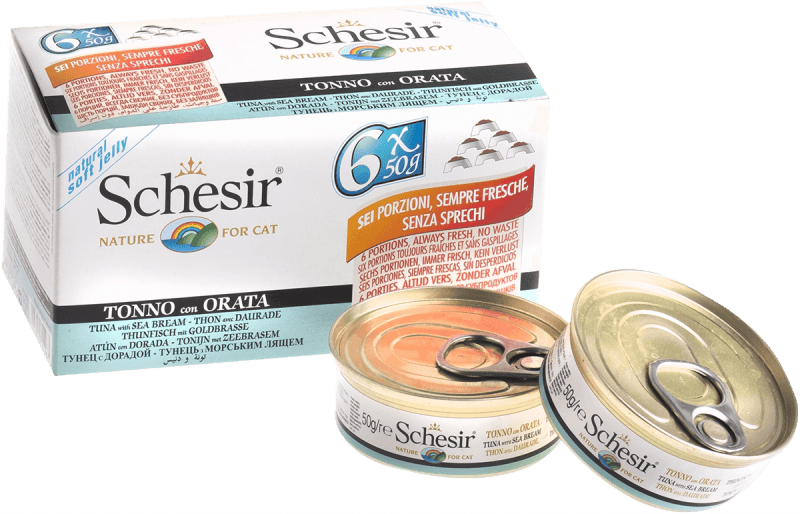 Schesir Tuna and Seabream Wet Cat Food Multipack - 6 cans of Natural Jelly Recipe with Sustainable Fish