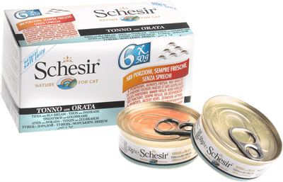 Schesir Tuna and Seabream Wet Cat Food Multipack - 6 cans of Natural Jelly Recipe with Sustainable Fish