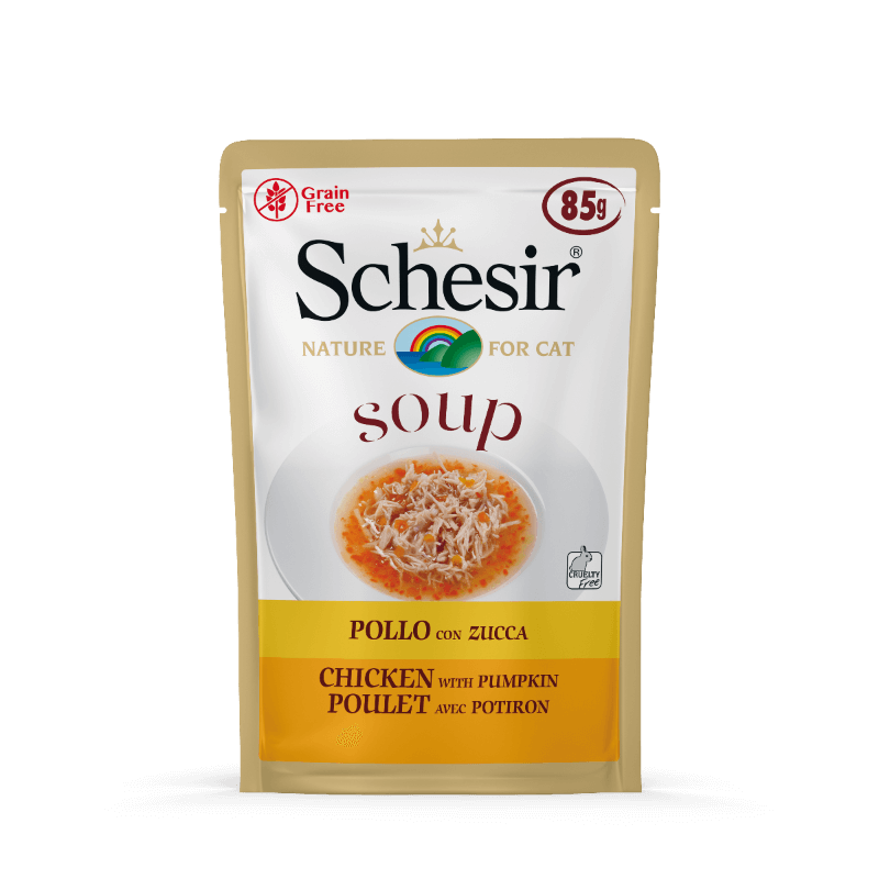 Schesir Chicken Pumpkin Cat Food Pouch - Digestive Support Soup with Lean Protein