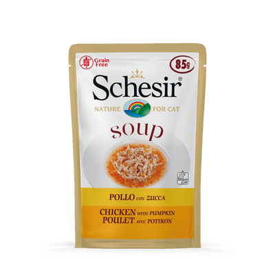 Schesir Chicken Pumpkin Cat Food Pouch - Digestive Support Soup with Lean Protein