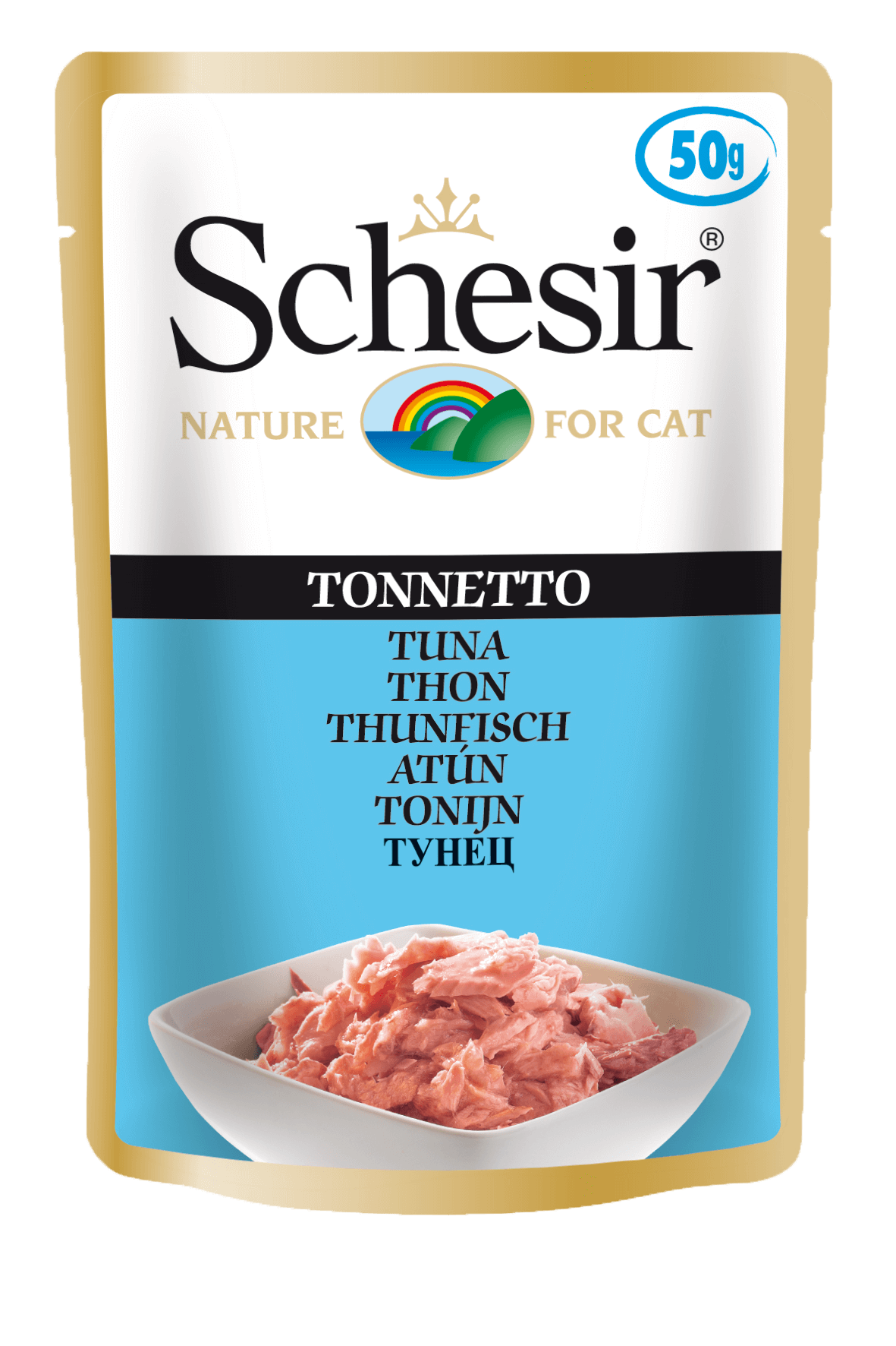 Schesir Tuna Wet Cat Food Pouch - 50g Natural Jelly Recipe with Sustainable Tuna