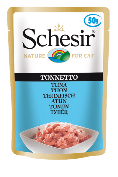 Schesir Tuna Wet Cat Food Pouch - 50g Natural Jelly Recipe with Sustainable Tuna