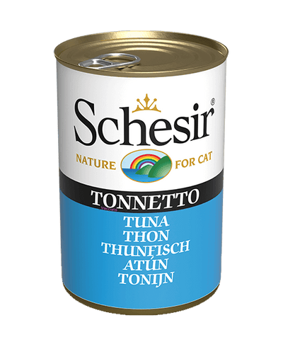 Schesir Tuna in natural jelly canned cat food with visible fish chunks
