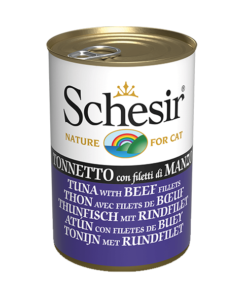 Schesir Tuna with Beef Jelly canned cat food in natural gravy