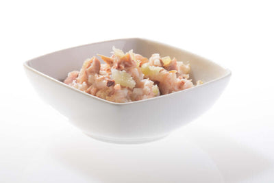 Close up of Schesir Tuna Pineapple Canned Cat Food in a bowl