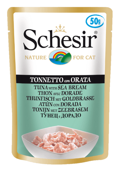 Schesir Tuna and Sea Bream Wet Cat Food Pouch - 50g Natural Jelly Recipe with Lean Protein
