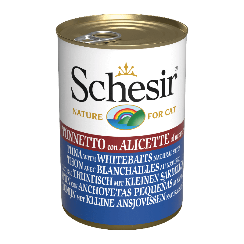 A can of Schesir Tuna & Whitebait Jelly Cat Food – Natural Canned Wet Food