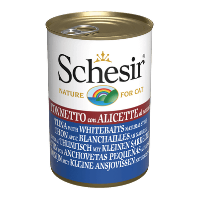 A can of Schesir Tuna & Whitebait Jelly Cat Food – Natural Canned Wet Food
