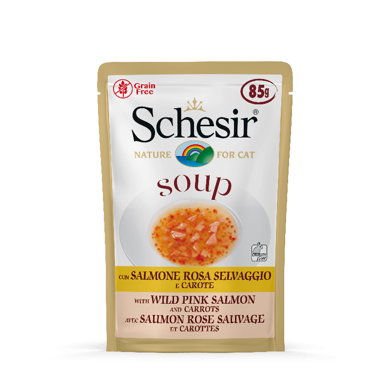 Schesir Salmon Carrot Cat Food Pouch - Omega-3 Rich Soup with Vegetables