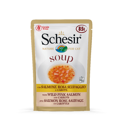 Schesir Salmon Carrot Cat Food Pouch - Omega-3 Rich Soup with Vegetables