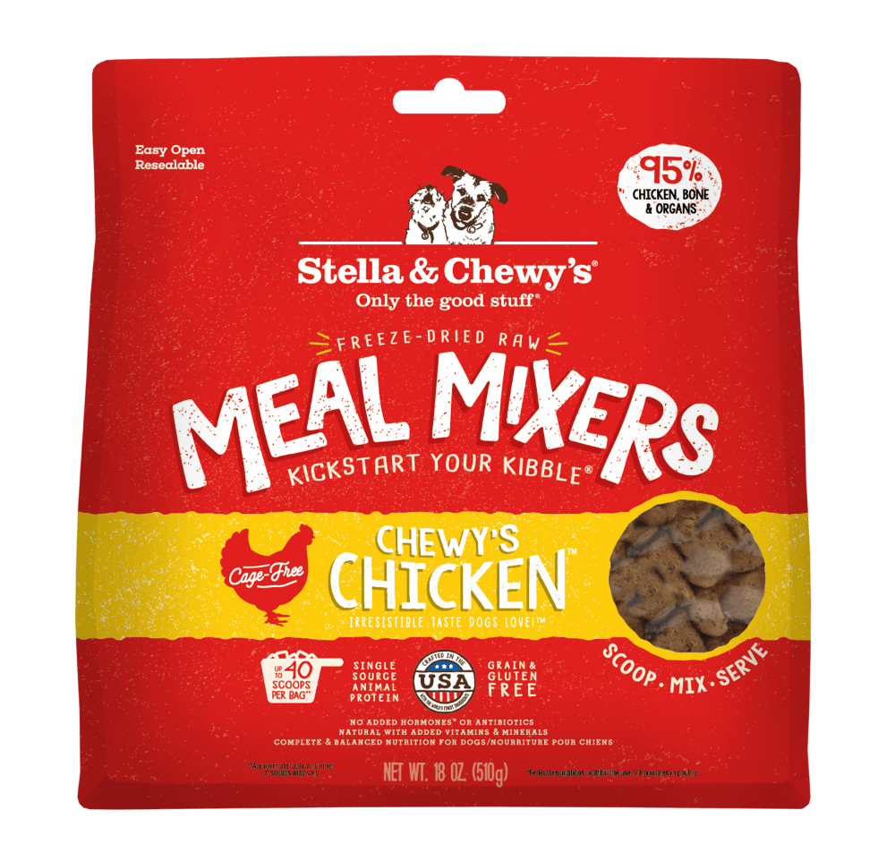 Stella & Chewy's Chewy's Chicken Freeze-Dried Raw Dog Meal Mixers, 95% chicken, cage-free, enriched with vitamins.